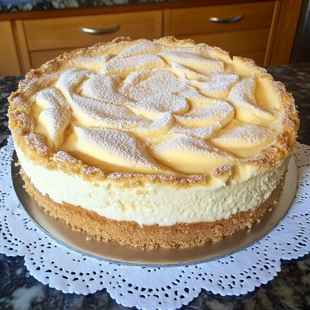 Eine Tafel mit einer süßen Cake-Torte, die mit weißem Zucker bestäubt ist.