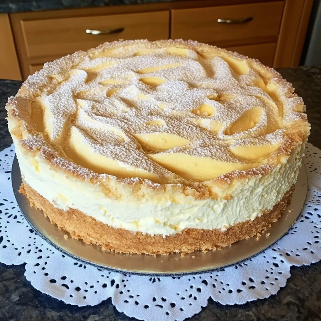 Eine Tafel mit einem Kuchen, der mit Zucker bestreut ist.