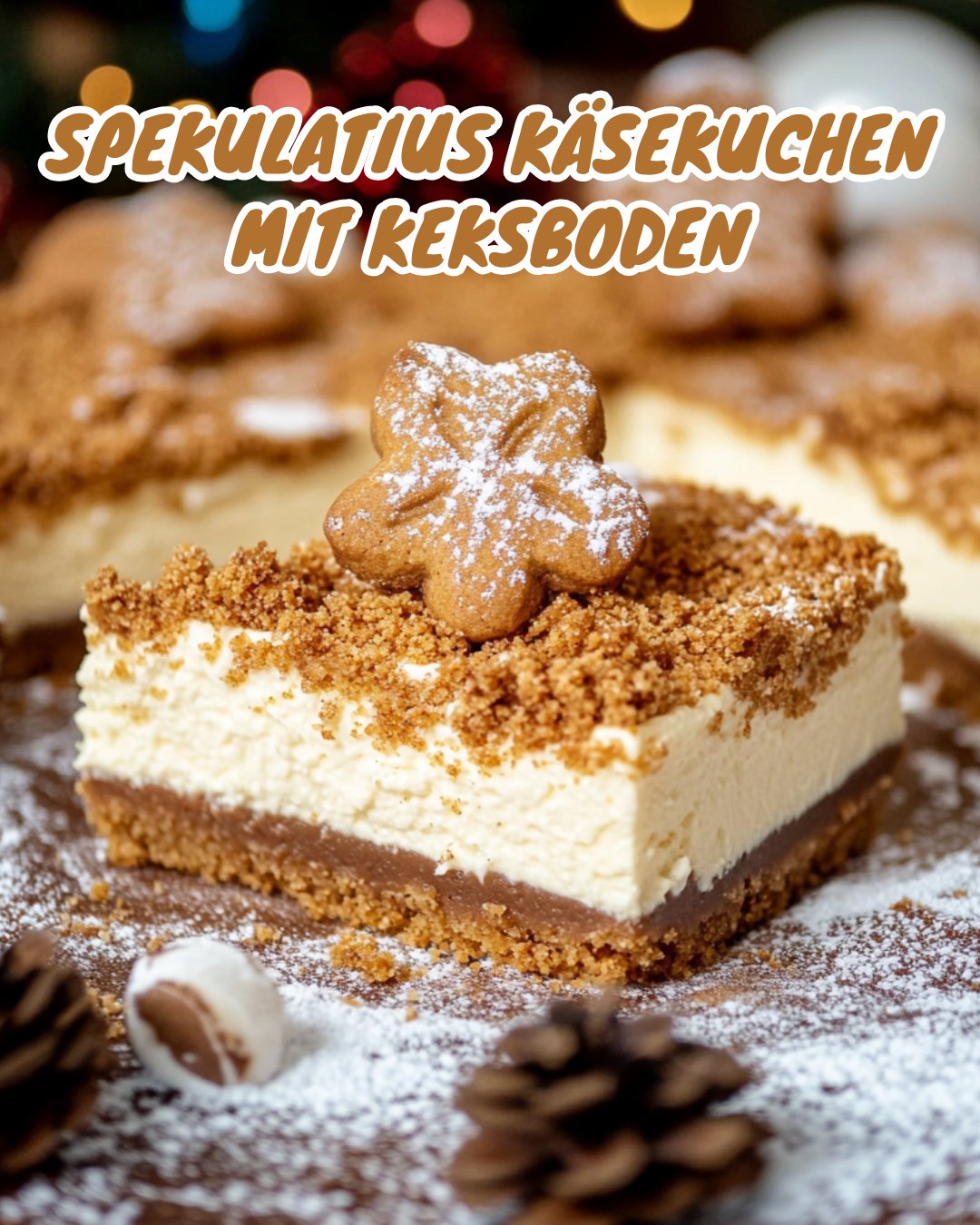 Ein Käsekuchen mit Keksboden, Streuseln und Frischkäse.