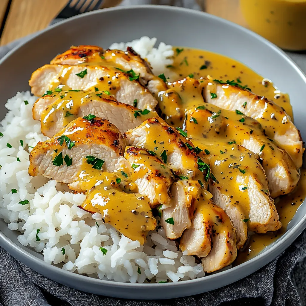 Ein Schinkenstirf in einer Schüssel mit Reis und Sauce.