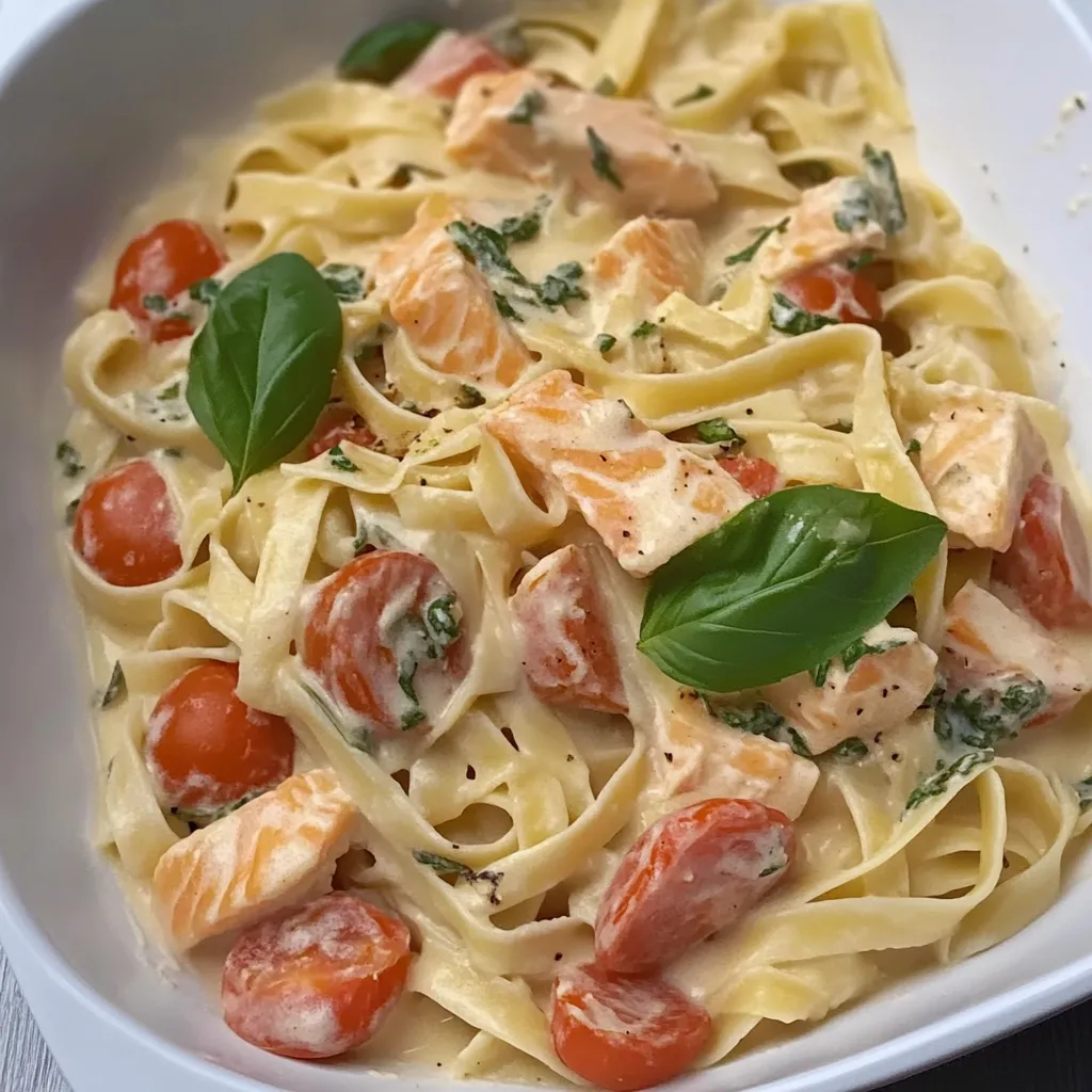 Ein weißer Behälter mit Pasta, Tomaten, Zwiebeln und Salat.