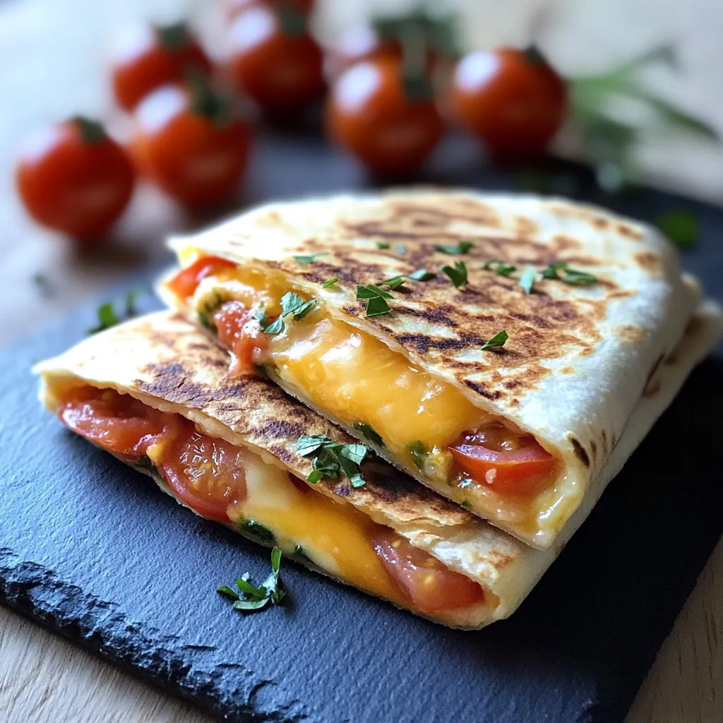 Eine halbe Sandwich mit Tomaten und Käse auf einem Tisch.