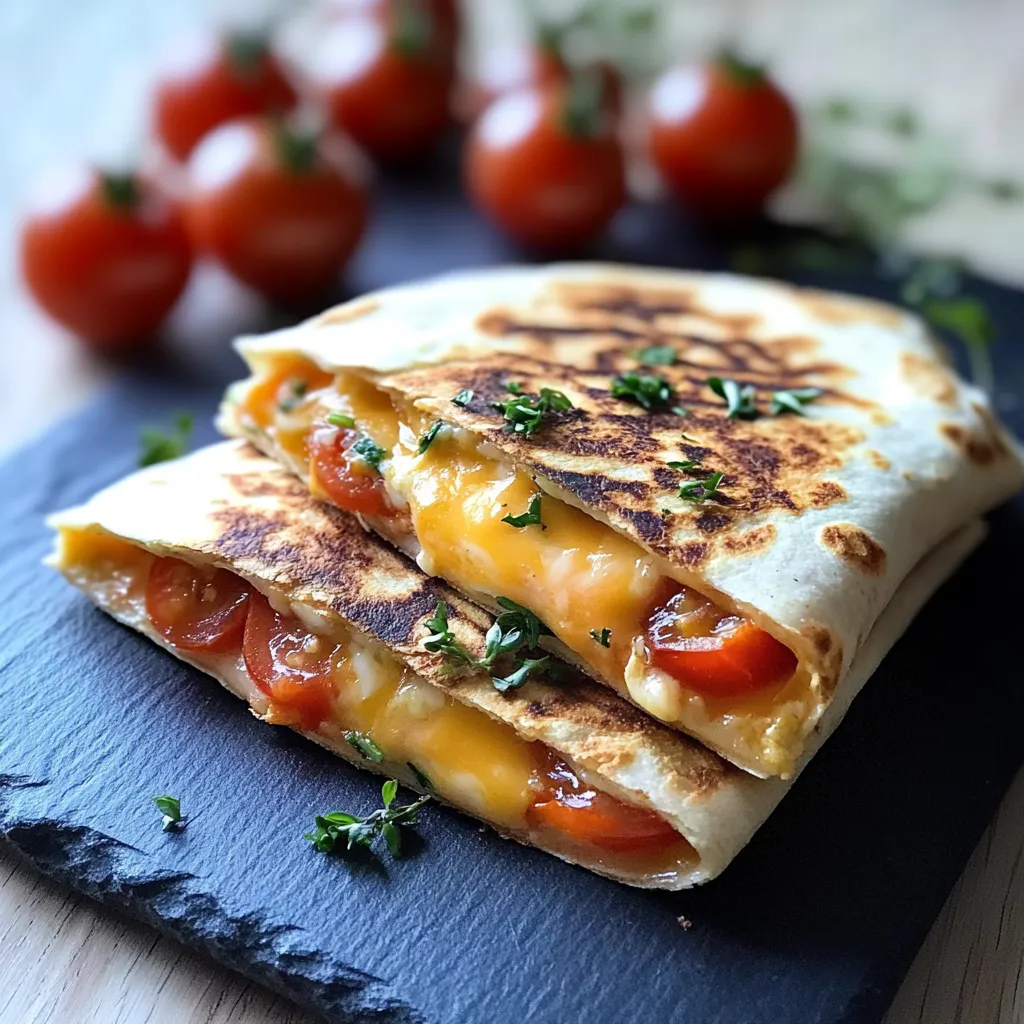 Eine prägnante Bildbeschreibung lautet: "Ein Sandwich mit Tomaten und Käse auf einem Tisch.