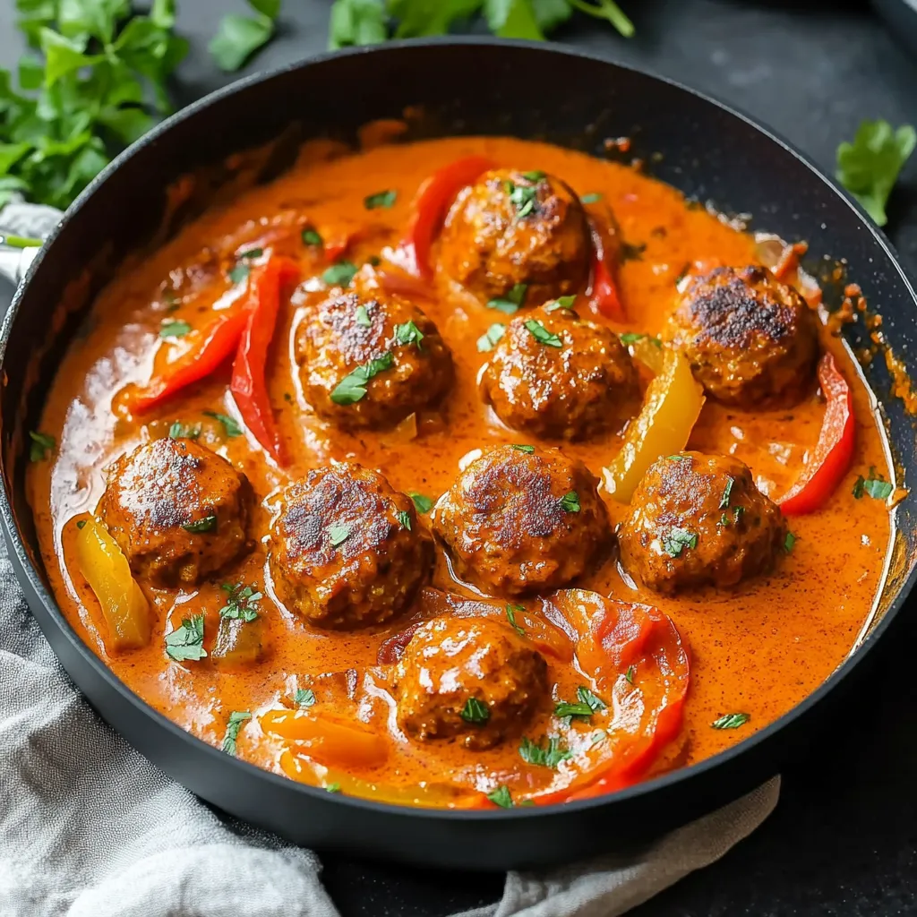 Ein schwarzes Töpfchen mit einer Sauce, die mit Kartoffeln, Paprika, Zwiebeln und Tomaten zubereitet wurde.