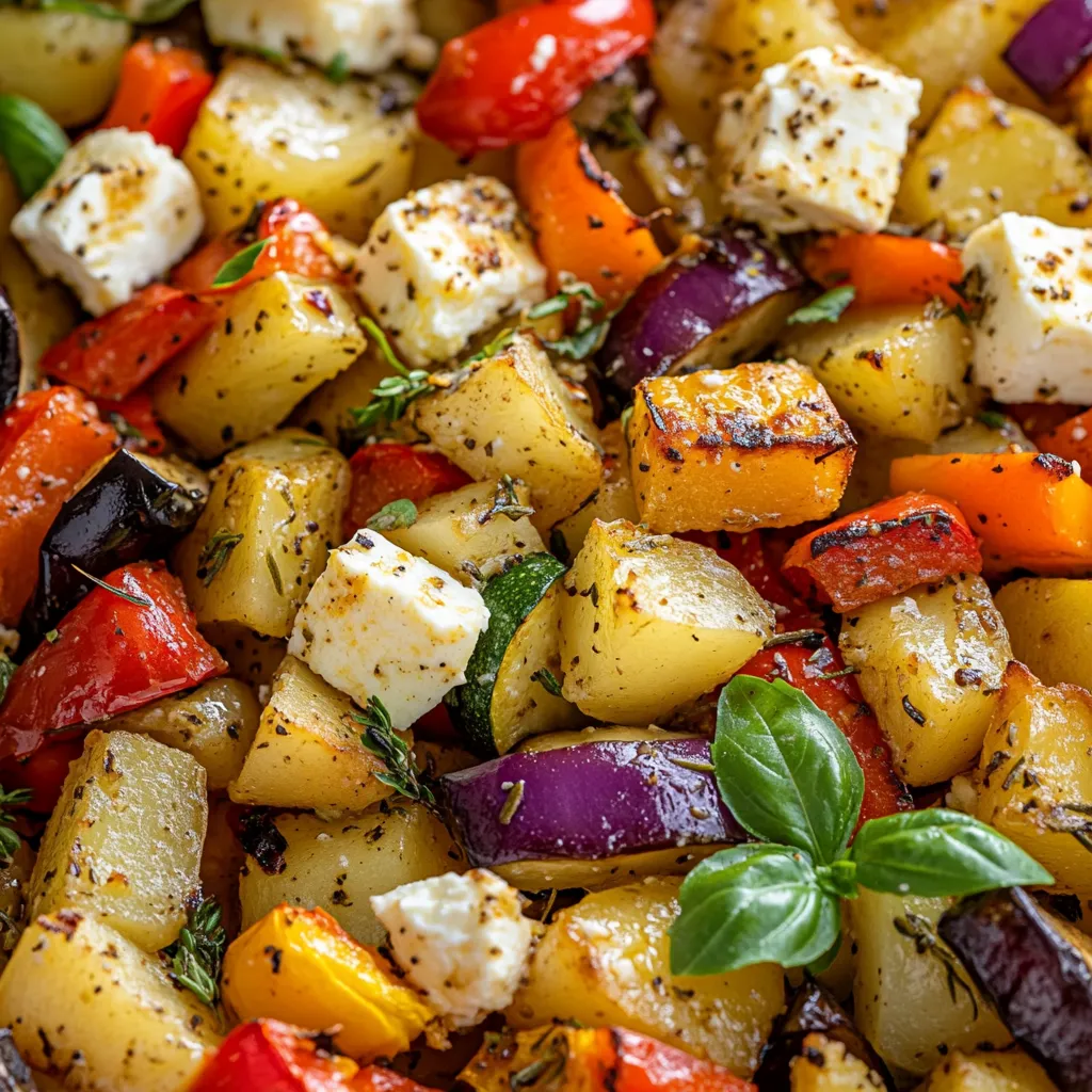 Eine Vielzahl von Gemüse, darunter Paprika, Zucchini, Karotten, Tomaten und Kartoffeln, werden in einer Schüssel präsentiert.