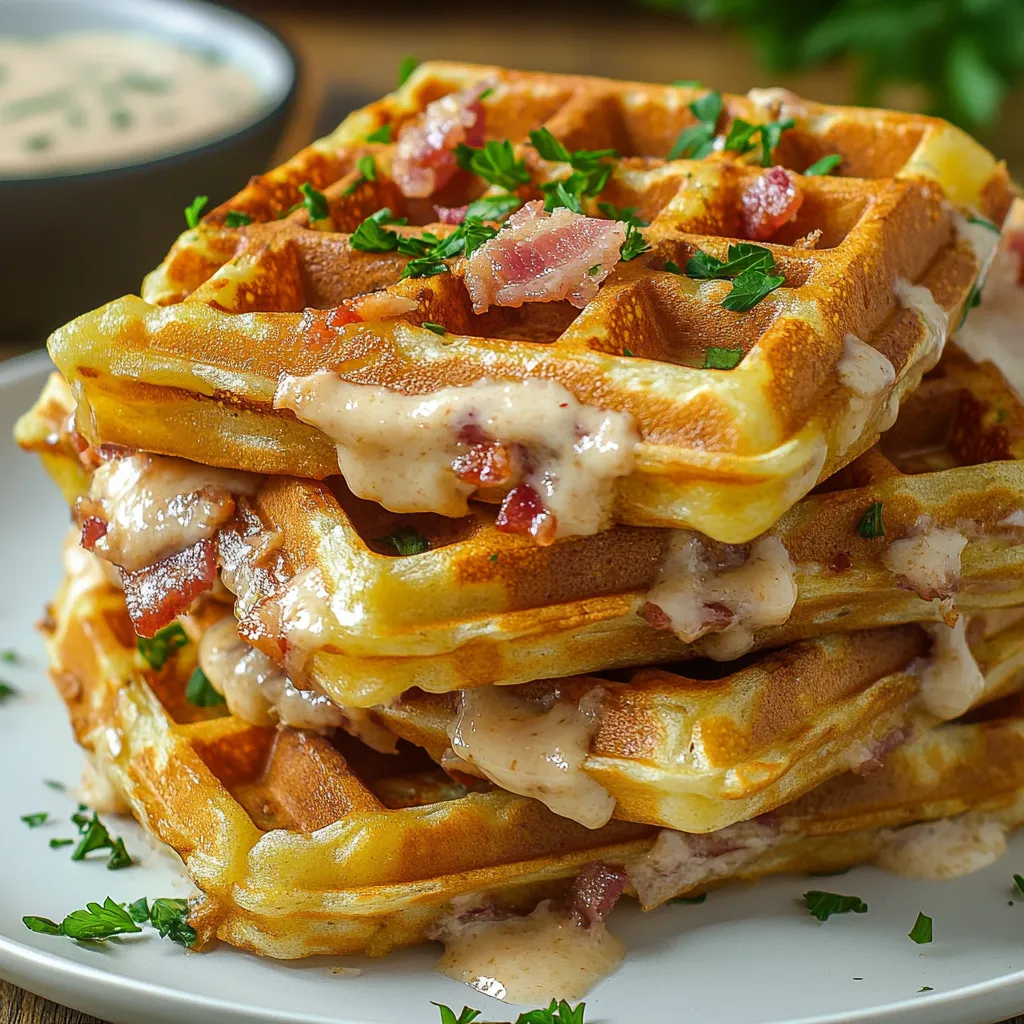 Waffeln mit creme auf einem weißen Teller.