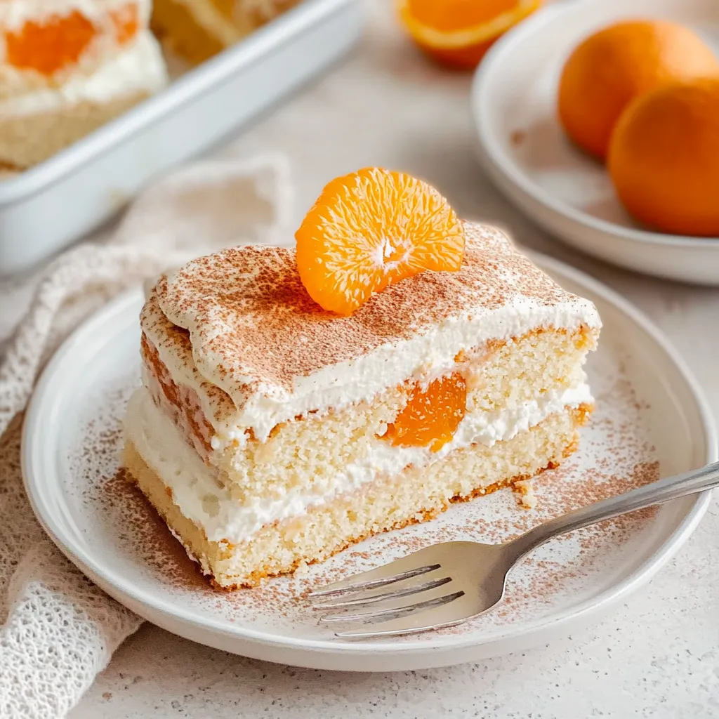 Ein Stück Kuchen mit einer Orange auf dem Deckel.