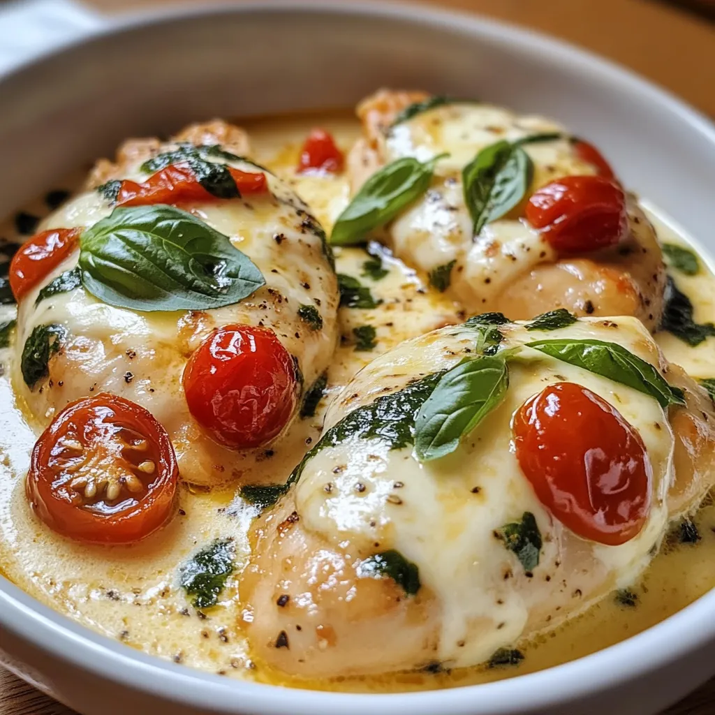 Ein weißer Teller mit einer Mischung aus Tomaten, Basilikum und Käse.
