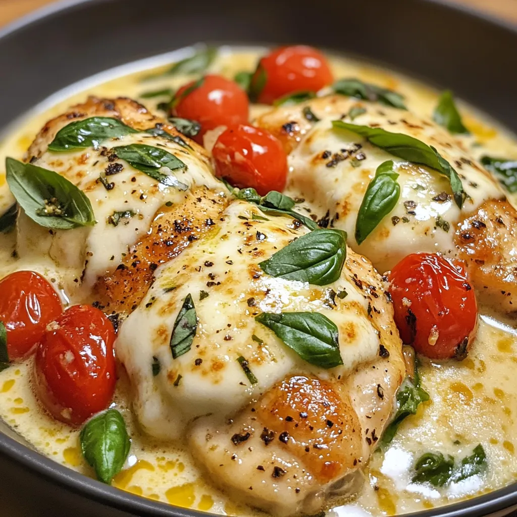 Ein Schüssel mit gegrilltem Fleisch, Tomaten, Basilikum und Käse.