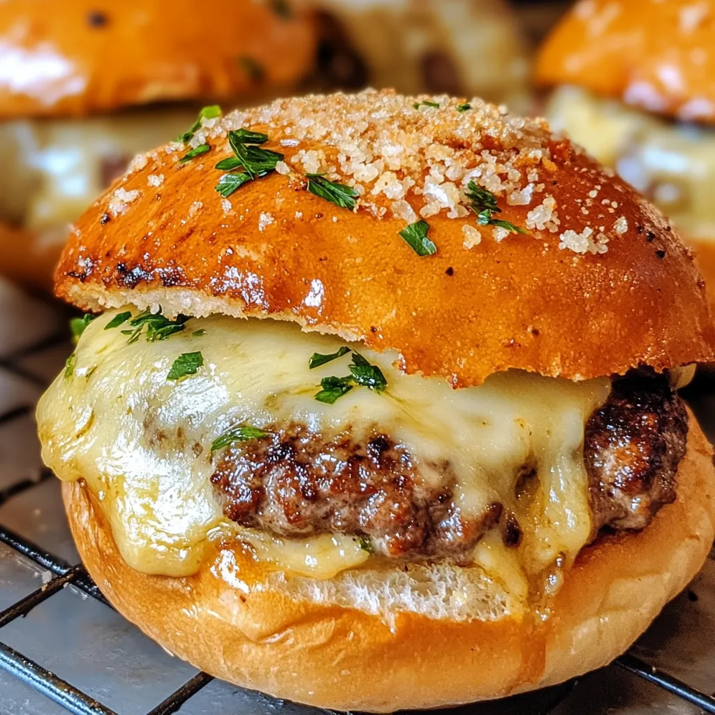 Ein Hamburger mit Käse, Zwiebeln und Salz auf einem Teller.