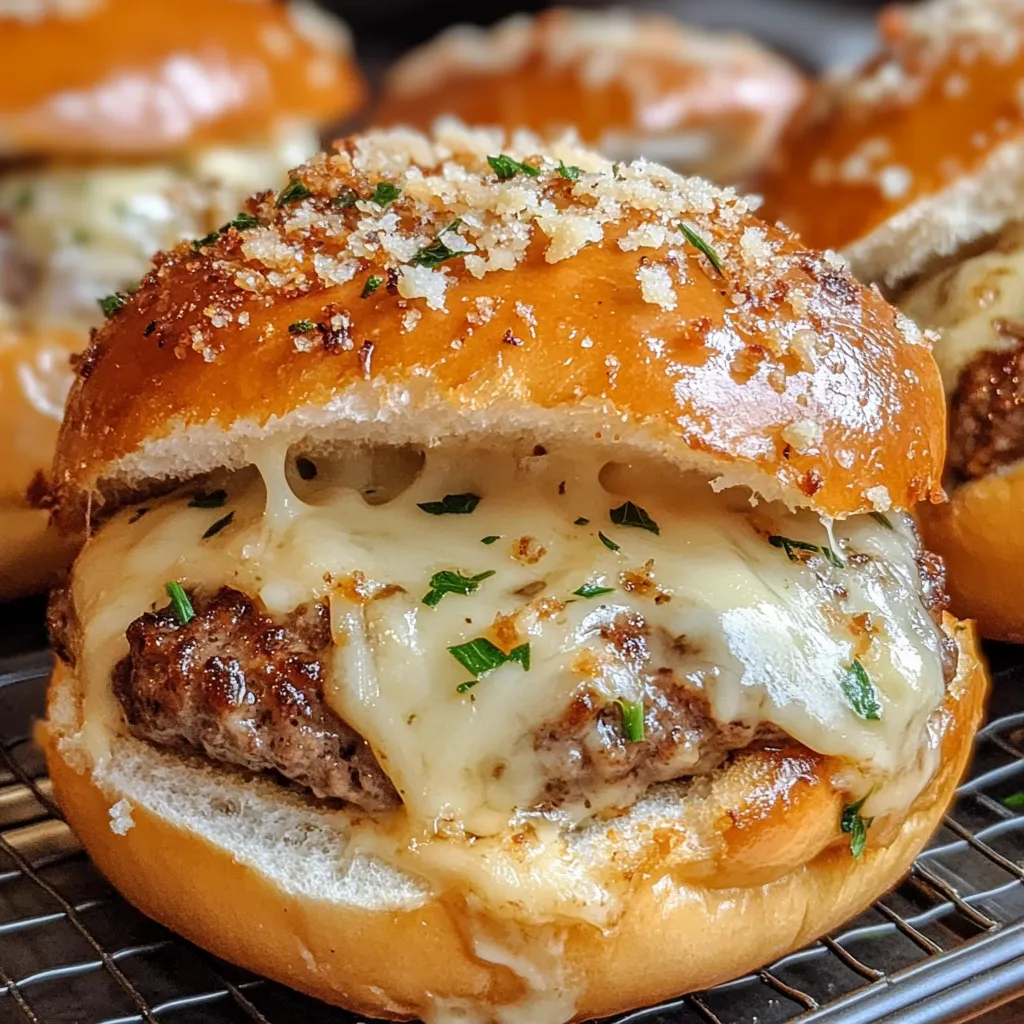 Ein Hamburger mit Käse und Zwiebeln auf einem Teller.