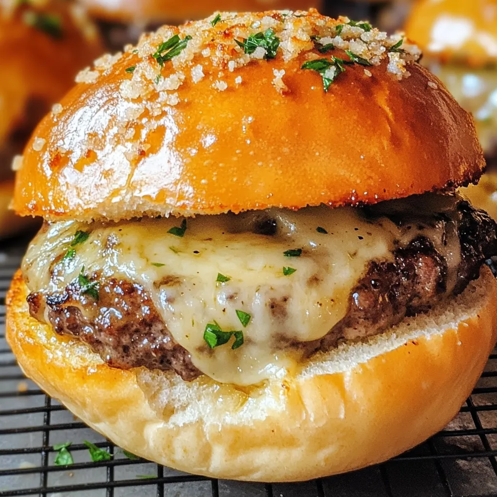 Ein Hamburger mit Käse und Zwiebeln auf einem Teller.
