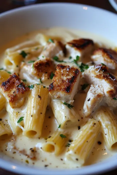 Eine Schüssel mit Pasta und Zwiebeln.
