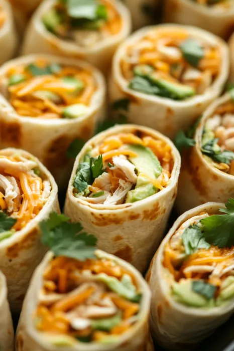 Eine Reihe von Avocado-Lauch-Rolls auf einem Tisch.