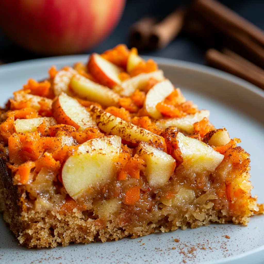 Ein Plate mit einer Carrot-Apple-Kuche, die mit Gewürzen zubereitet wurde.