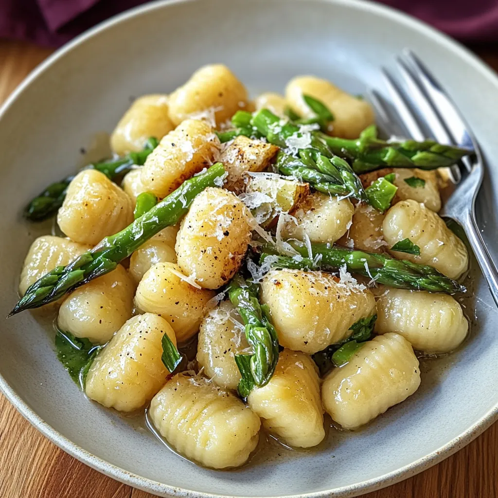 Ein weißer Teller mit Pasta, Asparagus und Parmesan.