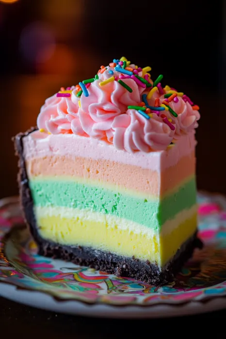 Eine Schokoladencake mit Schokoladenglasur und Schokoladengarnelen auf einem Teller.