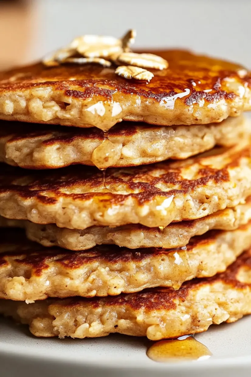 Eine Schicht aus Pancakes, die mit Butter und Nüssen garniert sind.