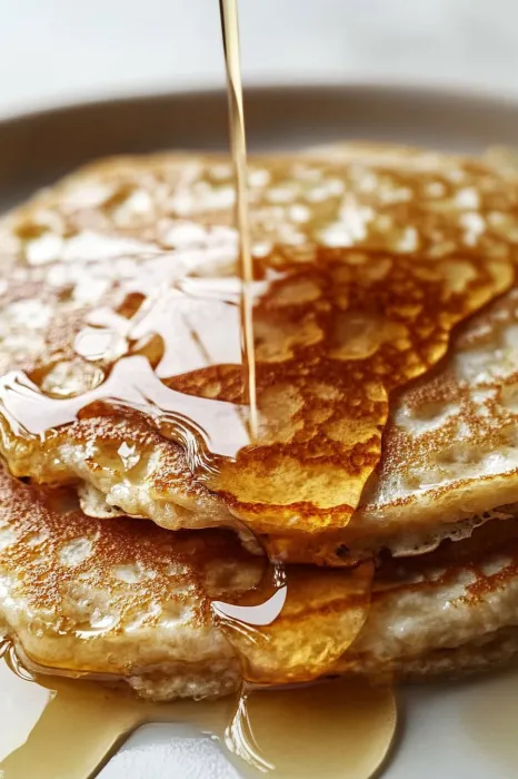 Pancakes mit Butter und Zucker auf einem Teller.