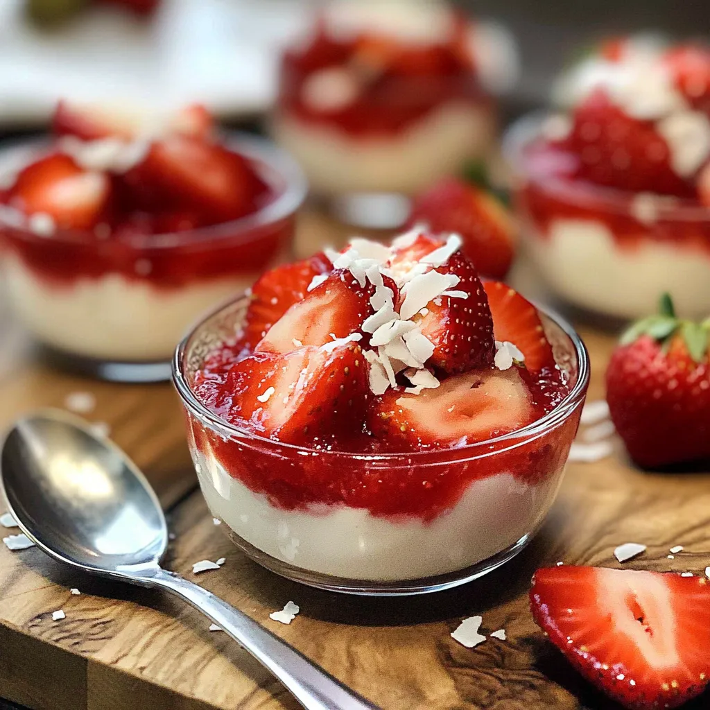 Eine Schüssel mit Strawberry-Topping und Vanille-Eis.