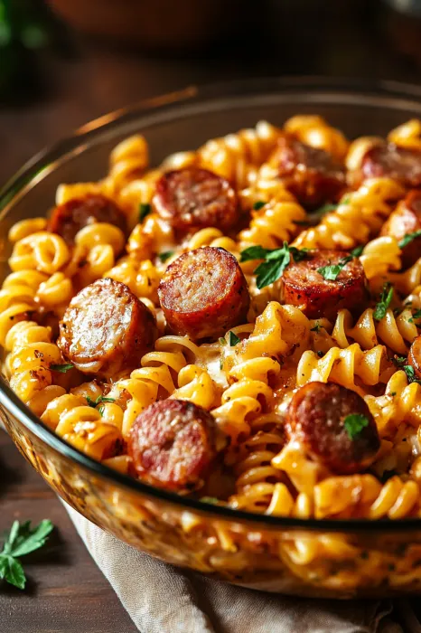 Ein Bohneneintopf mit saurem Käse, Sausage und Pasta.