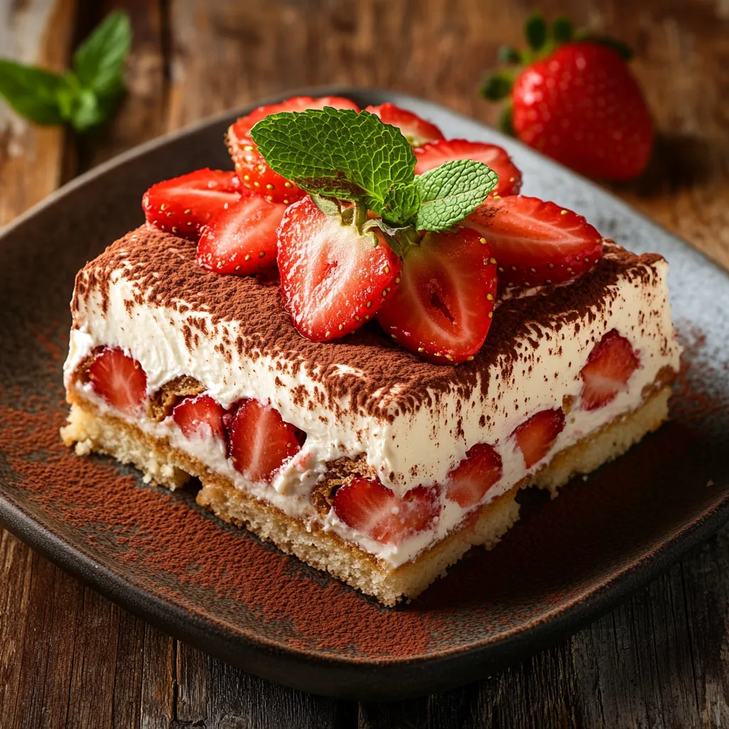 Eine Schokoladenglasur auf einem Stück Käse mit Strawberries.