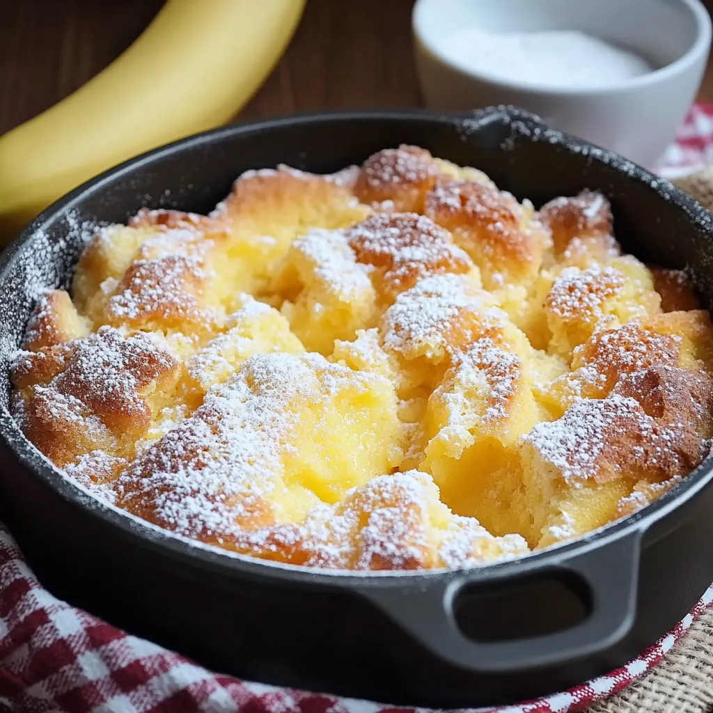 Ein Kessel mit einer Bananen-Kuchen-Mischung, die mit Zucker und Gewürzen zubereitet wurde.