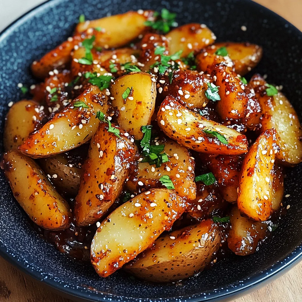 Ein schwarzes, mit gerösteten Kartoffeln gefülltes Bowl.