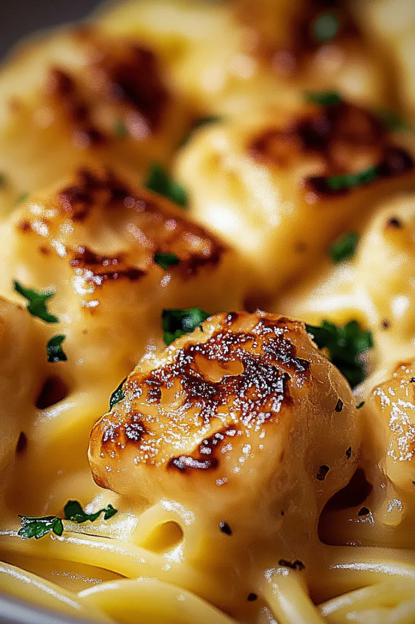 Eine Aufnahme von Macaroni mit grünen Zutaten.