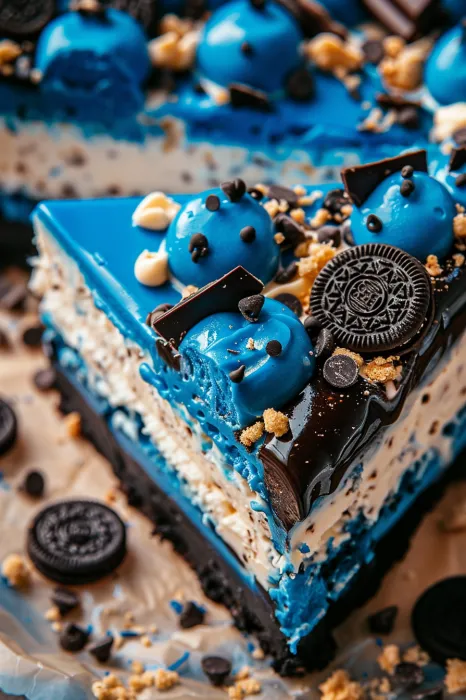 Eine Schokoladencake mit Schokoladensirup und Oreo-Schokoladenkugeln.