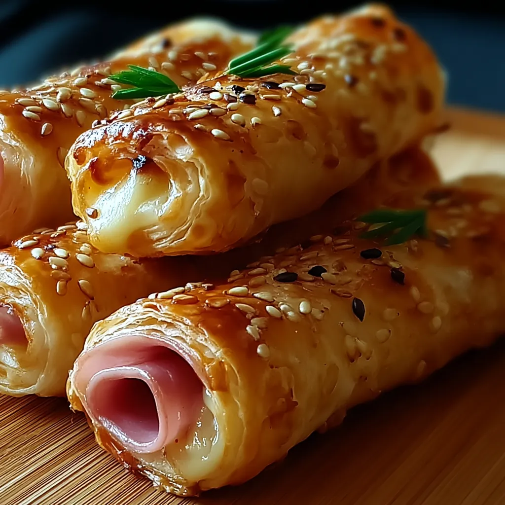 Zwei Scheiben Croissant mit Rindfleisch und Gewürzen auf einem Holzbrett.