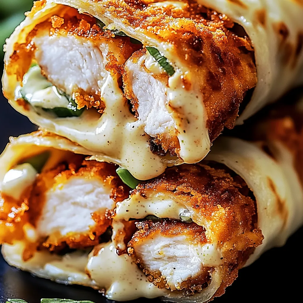 Knusprige, käsige Knoblauch-Hühnchen-Wraps, die auf einem schwarzen Tisch liegen.