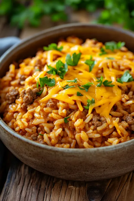 Ein großer Topf mit Rice und Käse.