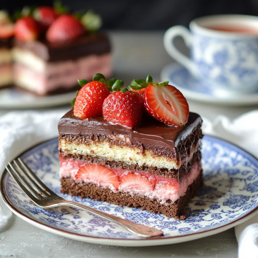 Eine Schokoladenkuche mit Strawberries und Schokolade auf einem prägnanten Plate.