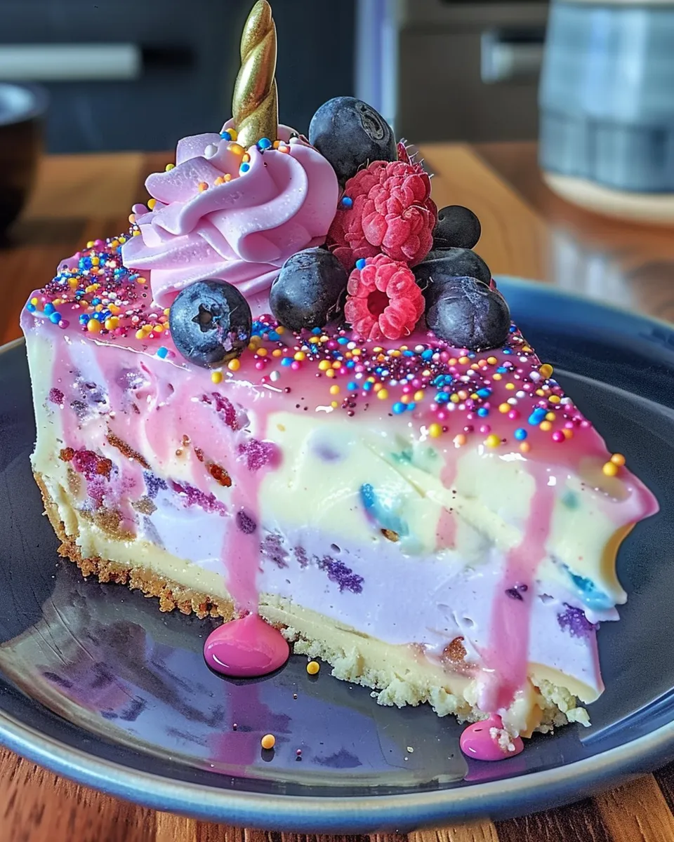 Eine Schokoladenkuche mit Schokoladenglasur, Raspberrys und Blaubeeren auf einem Plate.