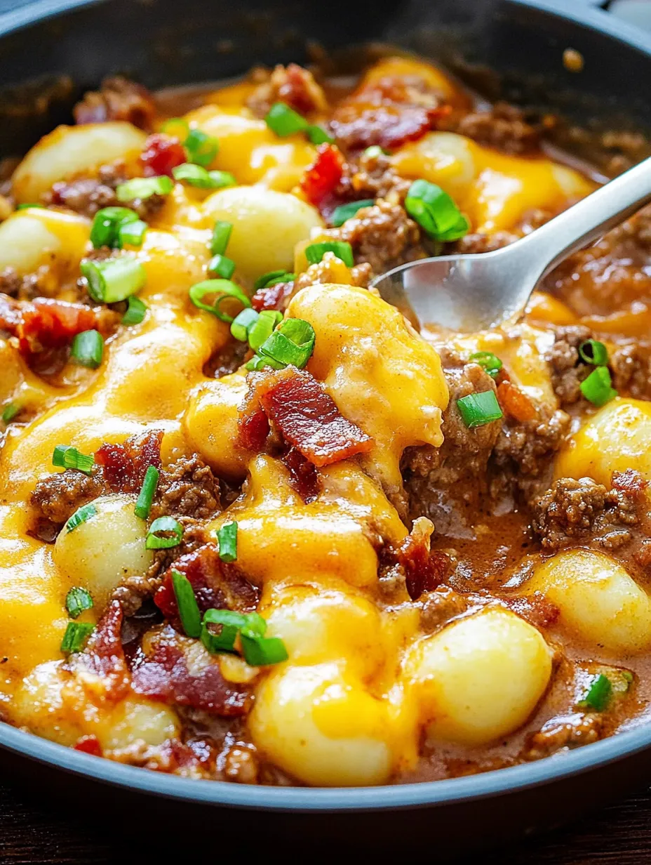 Ein Bild von einer Schüssel mit Kartoffeln, Bacon und Käse.