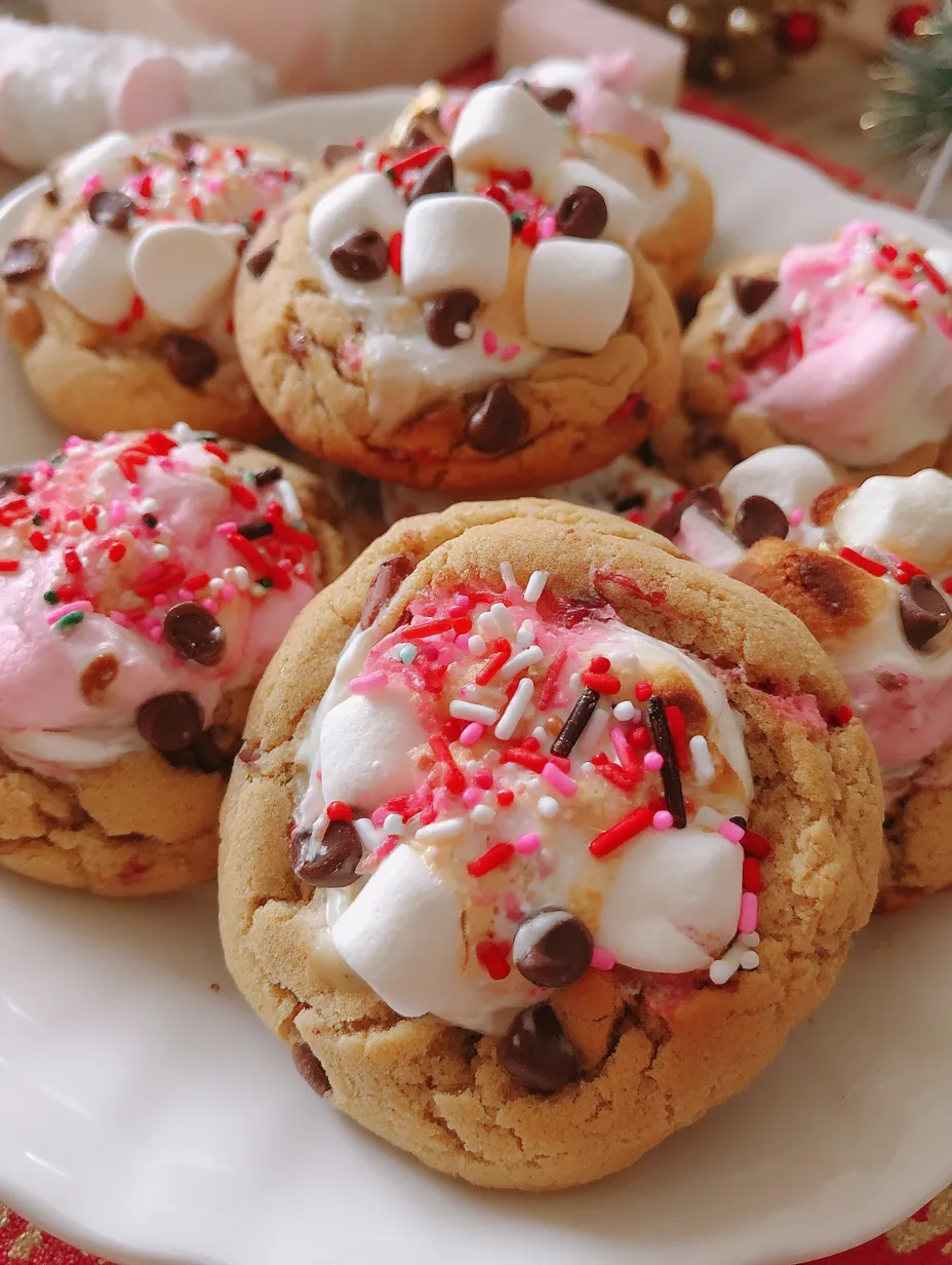 A plate of cookies with marshmallows and chocolate chips.