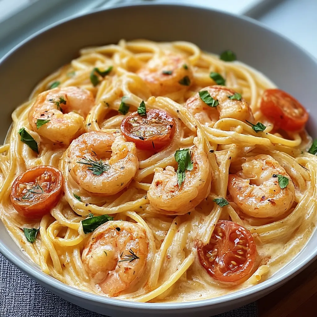 Ein weißer Teller mit Pasta und Tomaten.