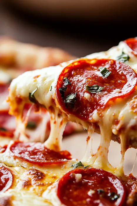 Eine Pizza mit Tomaten, Basilikum und Mozzarella auf einem Tisch.