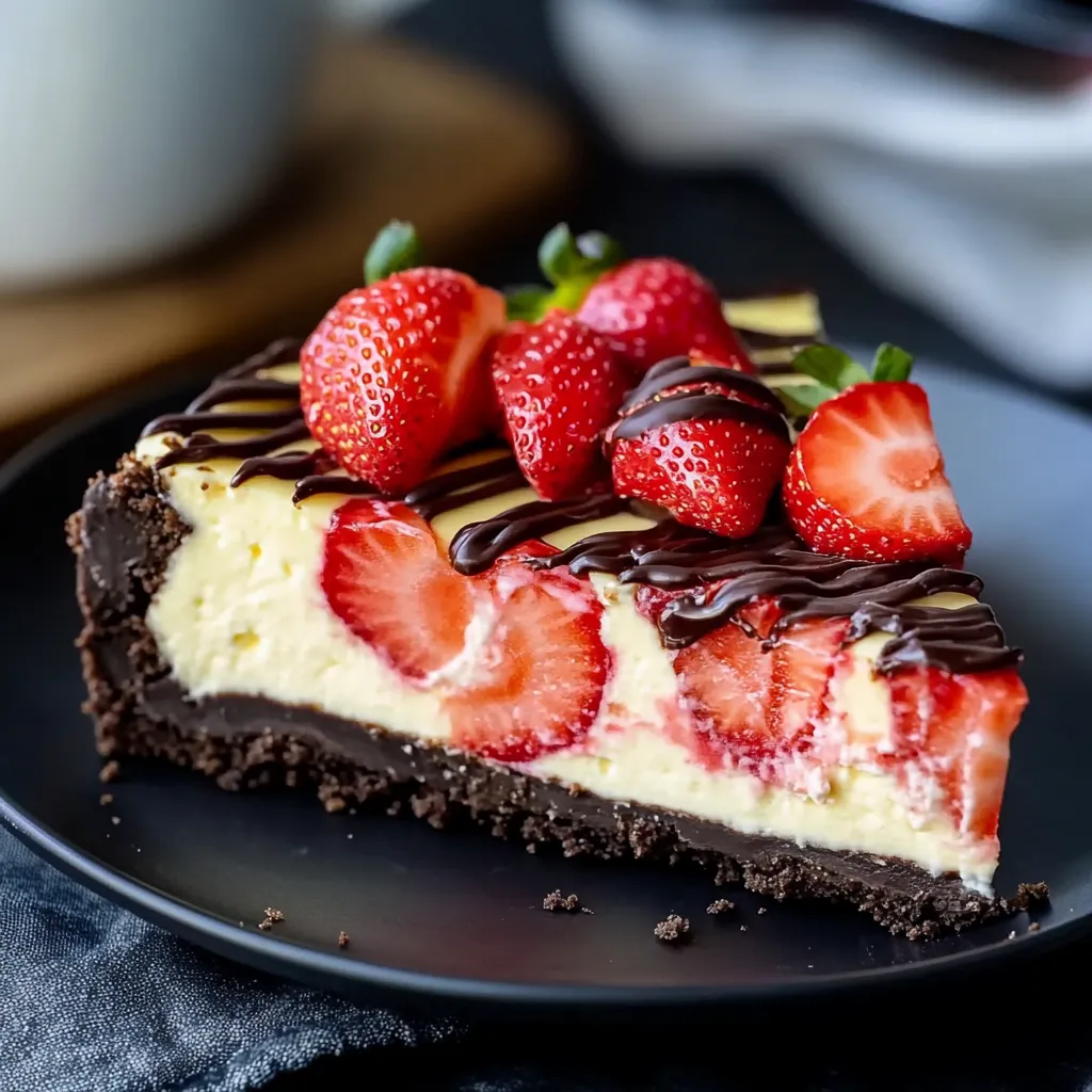 Eine Schokoladen-Strawberry-Konfekt-Karte mit Strawberries und Schokolade auf einem dunklen Teller.