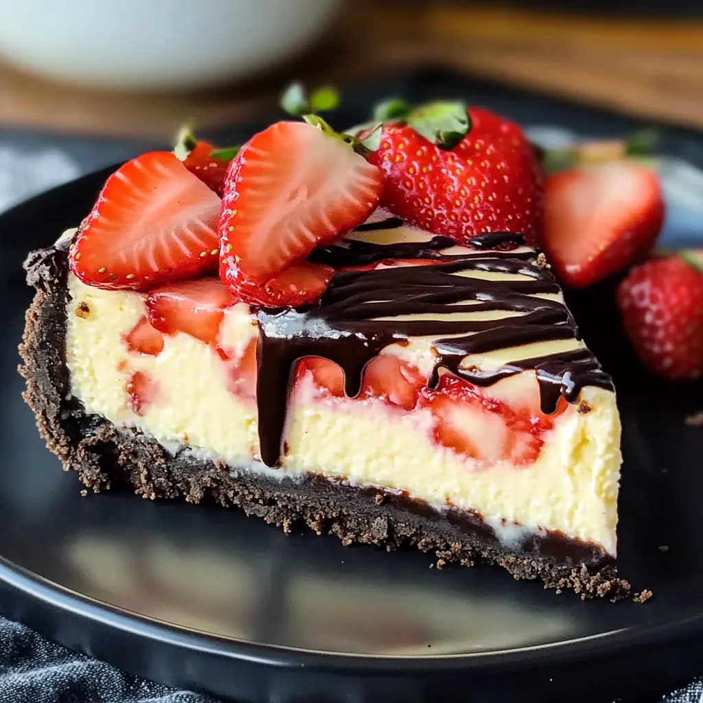 Eine Schokoladen-Strawberry-Konfekt-Karte mit Schokolade und Strawberries auf einem schwarzen Teller.