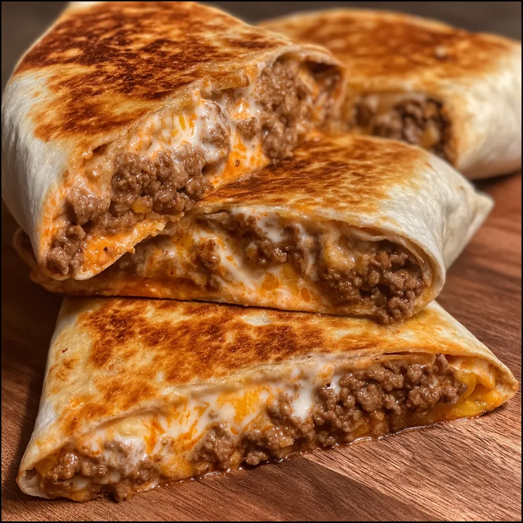 A burrito with meat and cheese.
