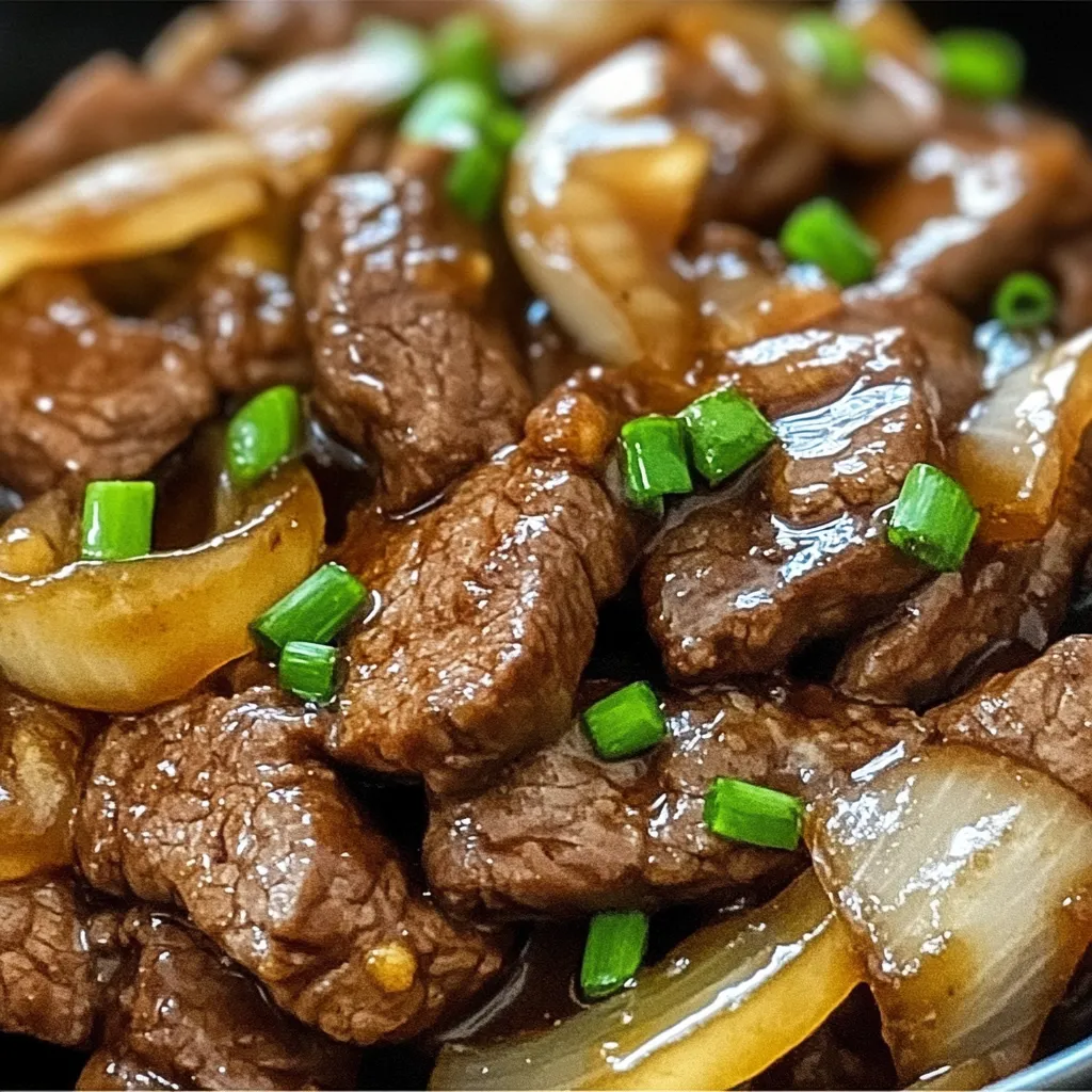 Eine Schüssel mit gegrilltem Fleisch, das mit Zwiebeln und Sojasauce garniert ist.