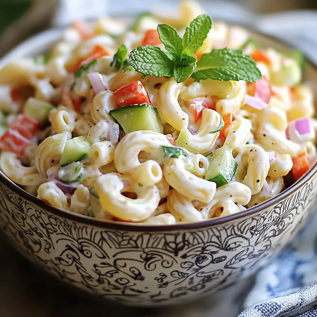 Ein Bogen mit einer Mischung aus Pasta, Zucchini, Tomaten, Basilikum und anderen Zutaten in einem glasierten Porzellankrüger.
