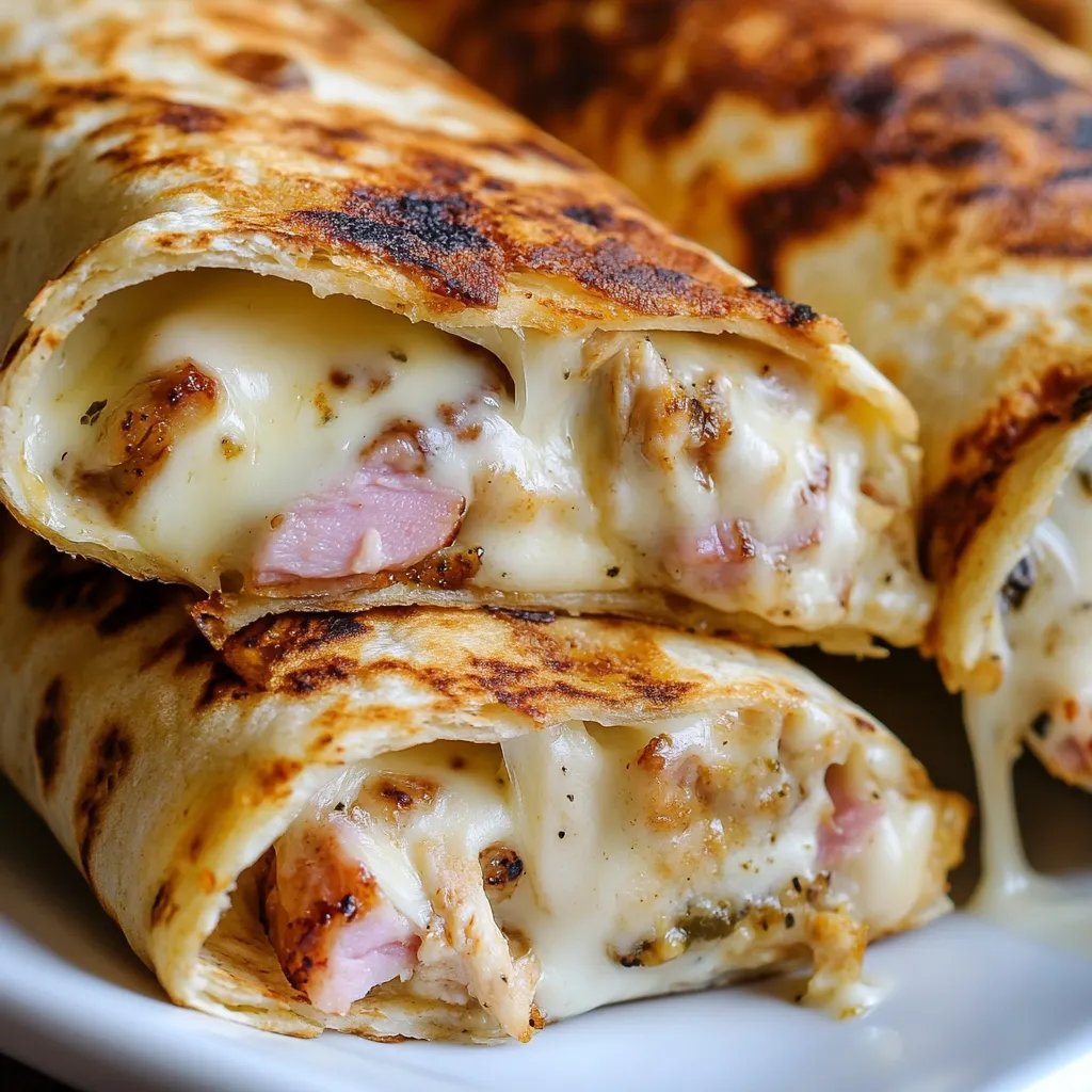 Eine Platte mit zwei halben Sandwiches, die mit Käse und Zwiebeln gefüllt sind.