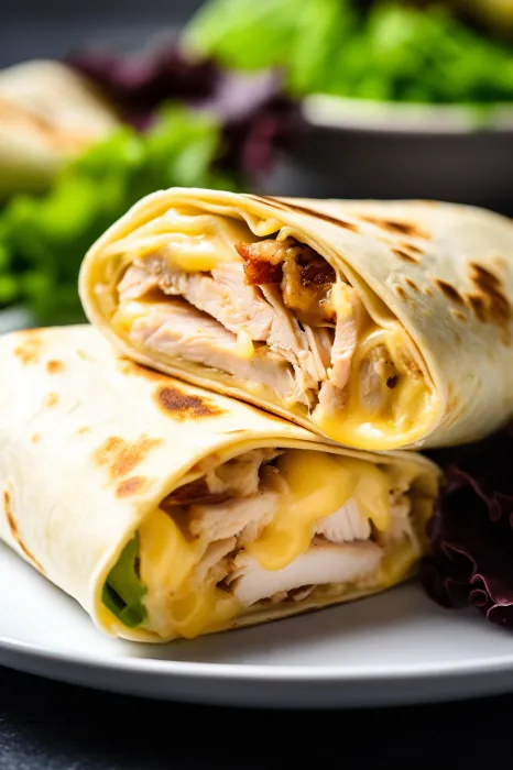 Ein Sandwich mit Chicken und Käse auf einem Teller.