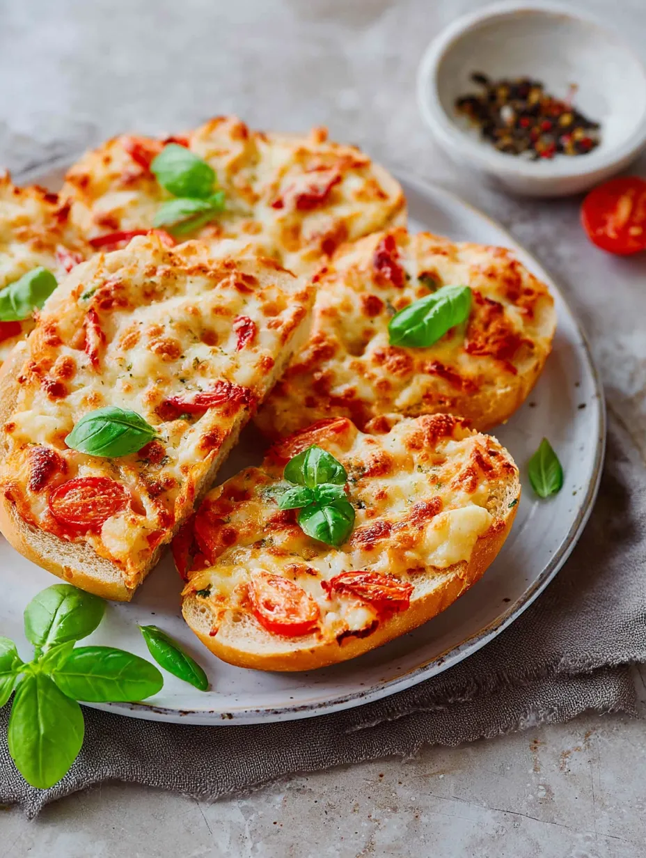 Eine Platte mit zwei Scheiben Pizza, die mit Basilikum belegt sind.