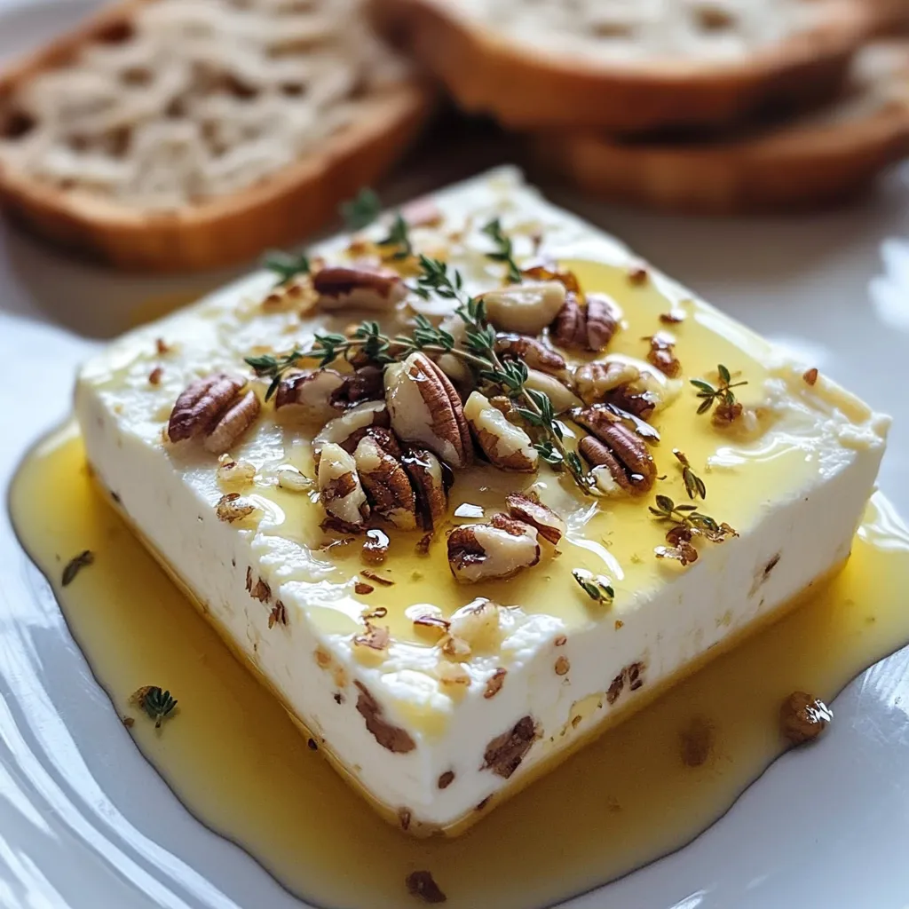 Ein kleiner, weißer Käse mit Walnüssen und Kräutern auf einem weißen Teller.