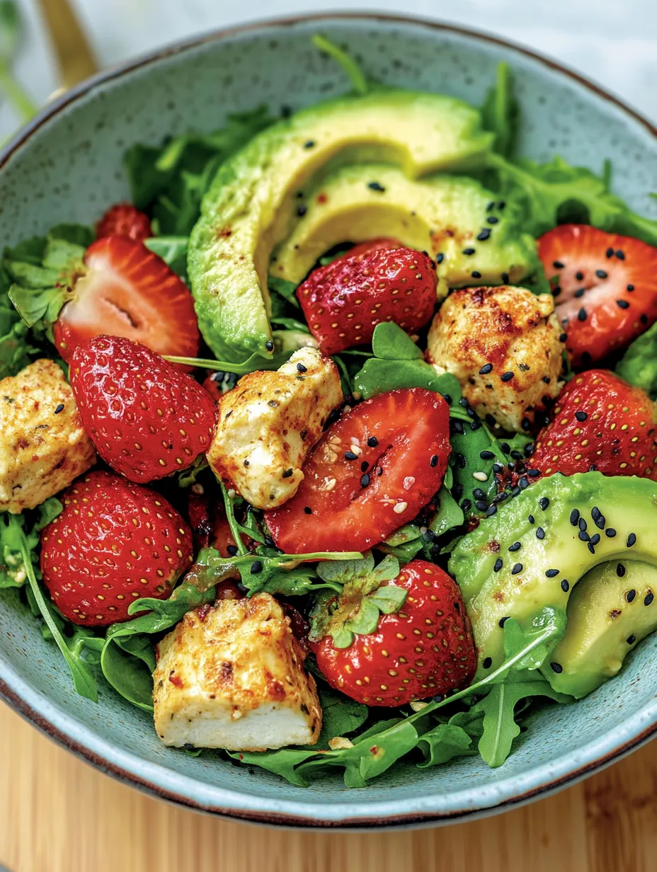 Ein großer, grüner Salat mit Strawberries, Avocado, Lettuce und Kichererbsen.