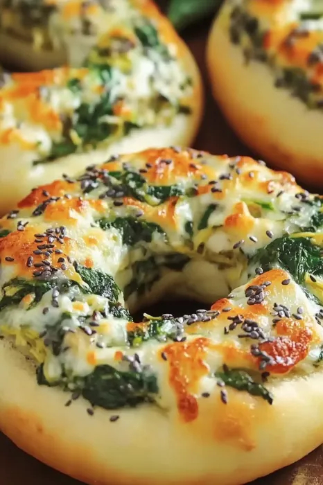 Ein Pizza mit Spinat und Käse.